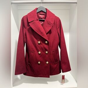 Vintage Merona Burgundy Women's Double Breasted Wool blend Peacoat deadstock NEW